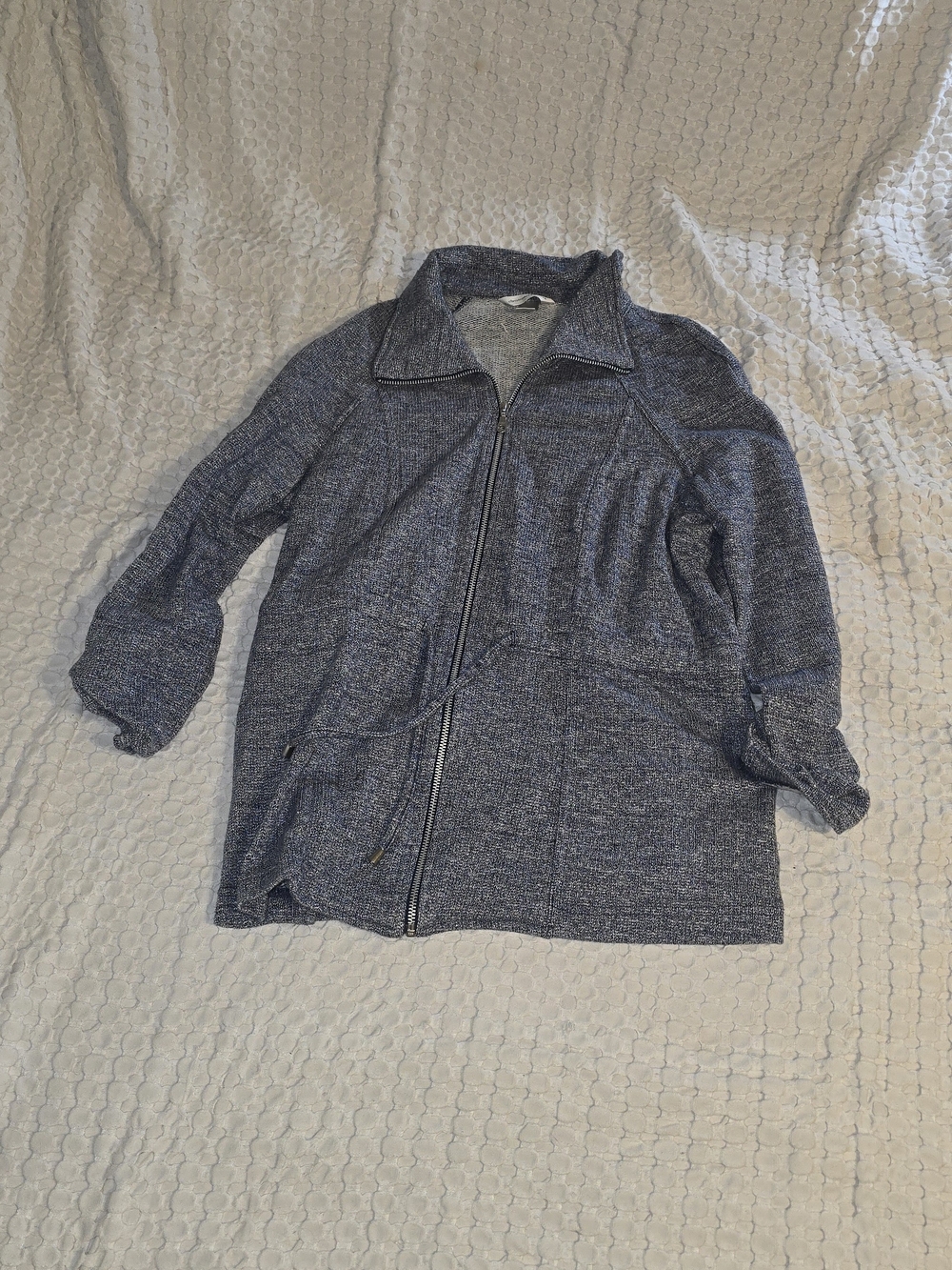 Christopher & Banks Marled Knit Zip Jacket XL Blue Gray Drawstring Waist Casual